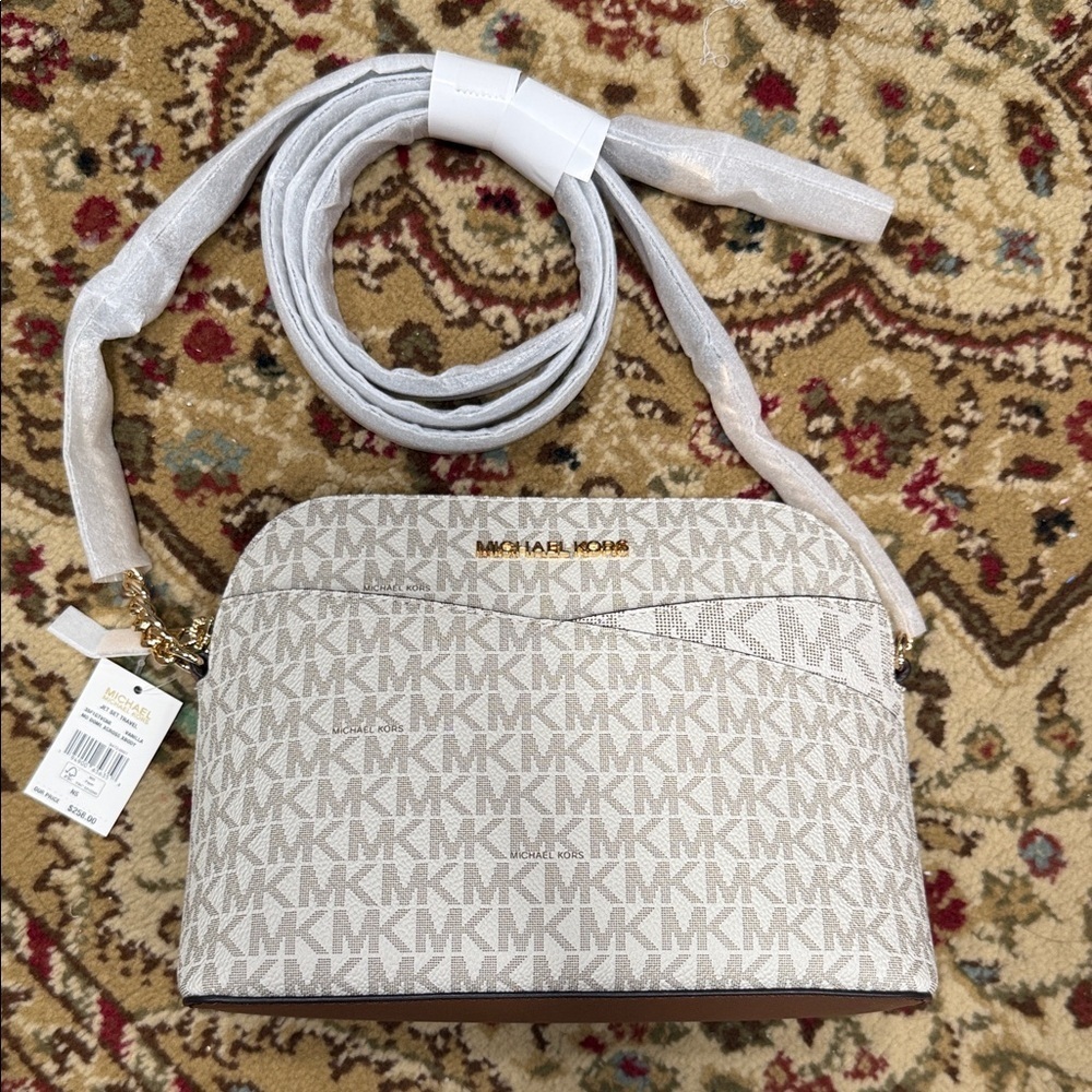 Michael Kors Cream and Brown Crossbody Bag